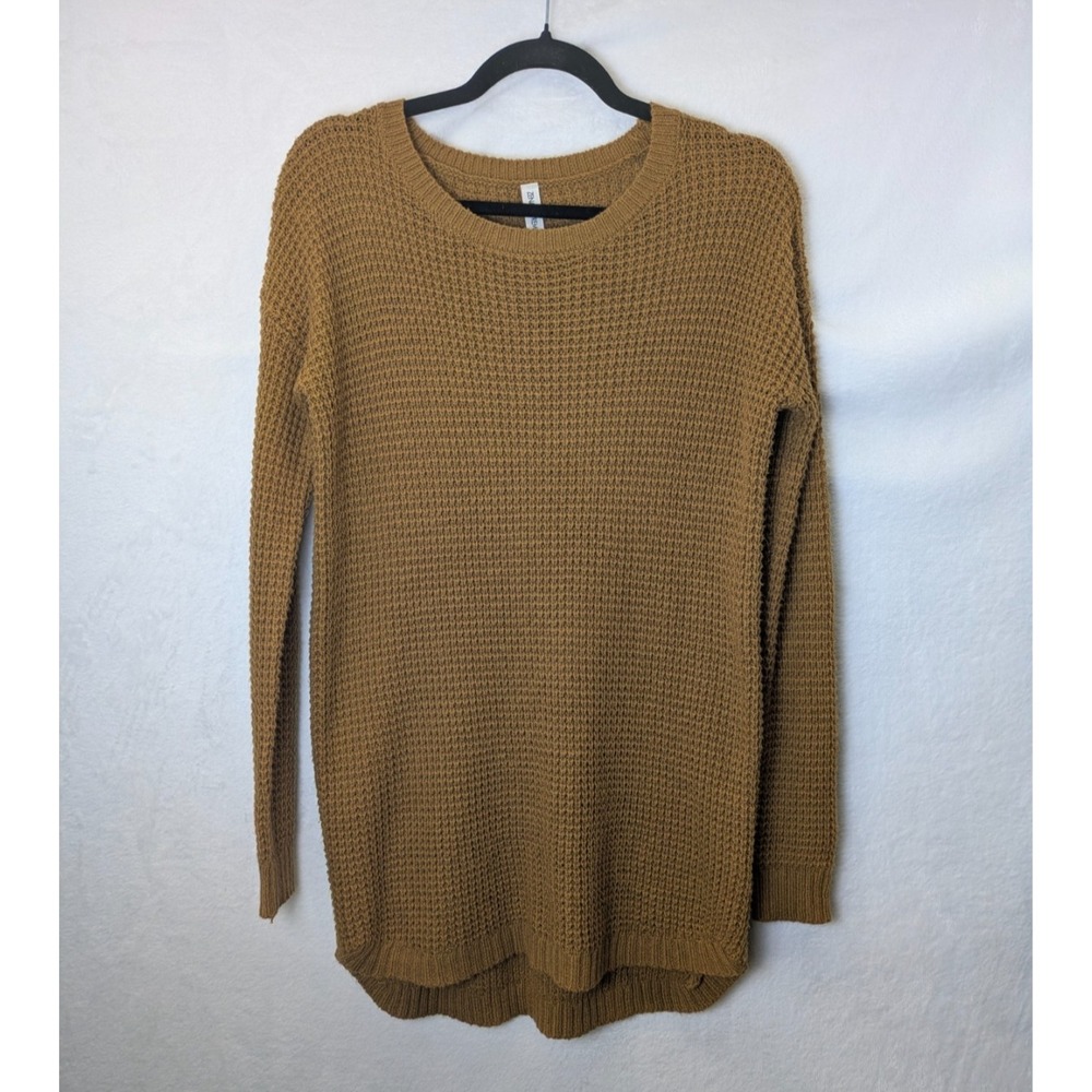 Zenana Premium Knit Sweater Small Camel Brown Waffle Texture Cozy Casual Tunic - Picture 2 of 7